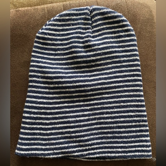Winter hat, one size blue and white stripe with yellow embroidery - Picture 3 of 3
